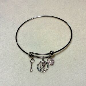 Expandable SilverTone Charm Bangle | Love, Lock & Key